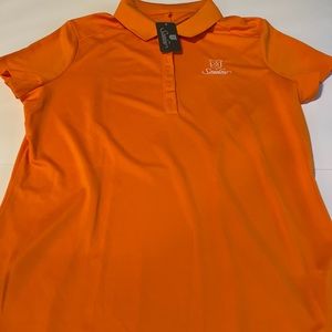 womens nike golf dri-fit seaview polo large collard orange BNWT Tour performance